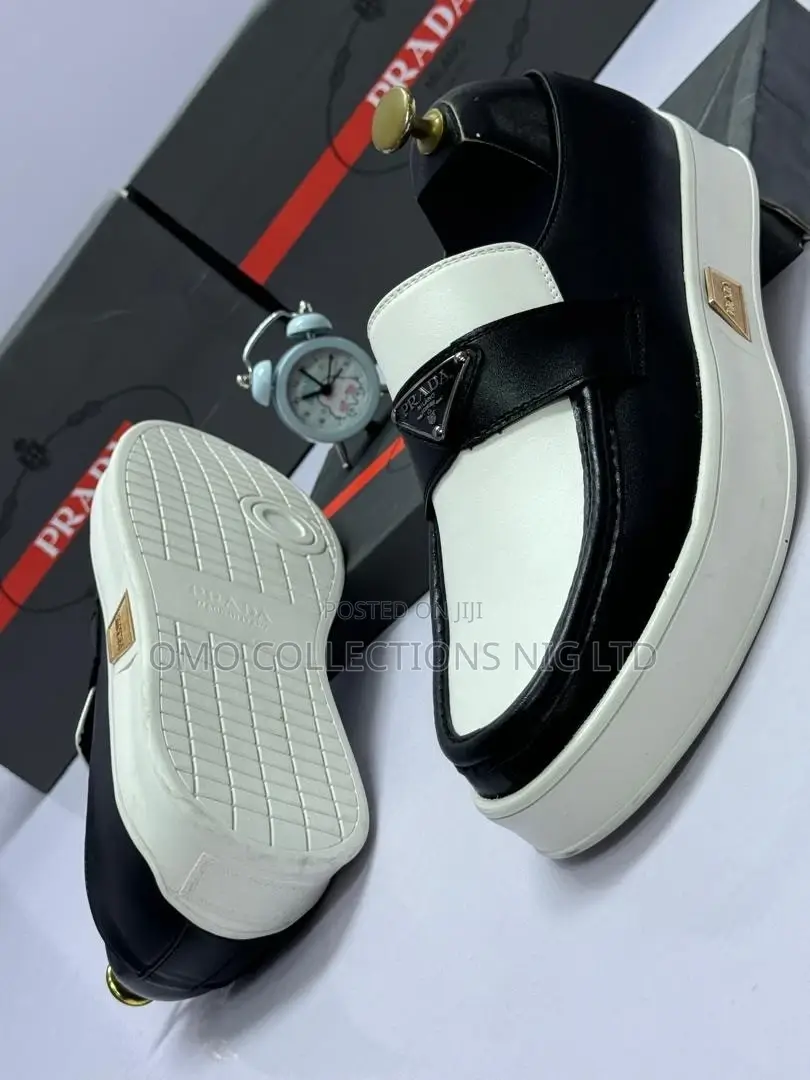 Luxury Prada Men’s Black White Leather Shoes – Stylish | Fully Boxed