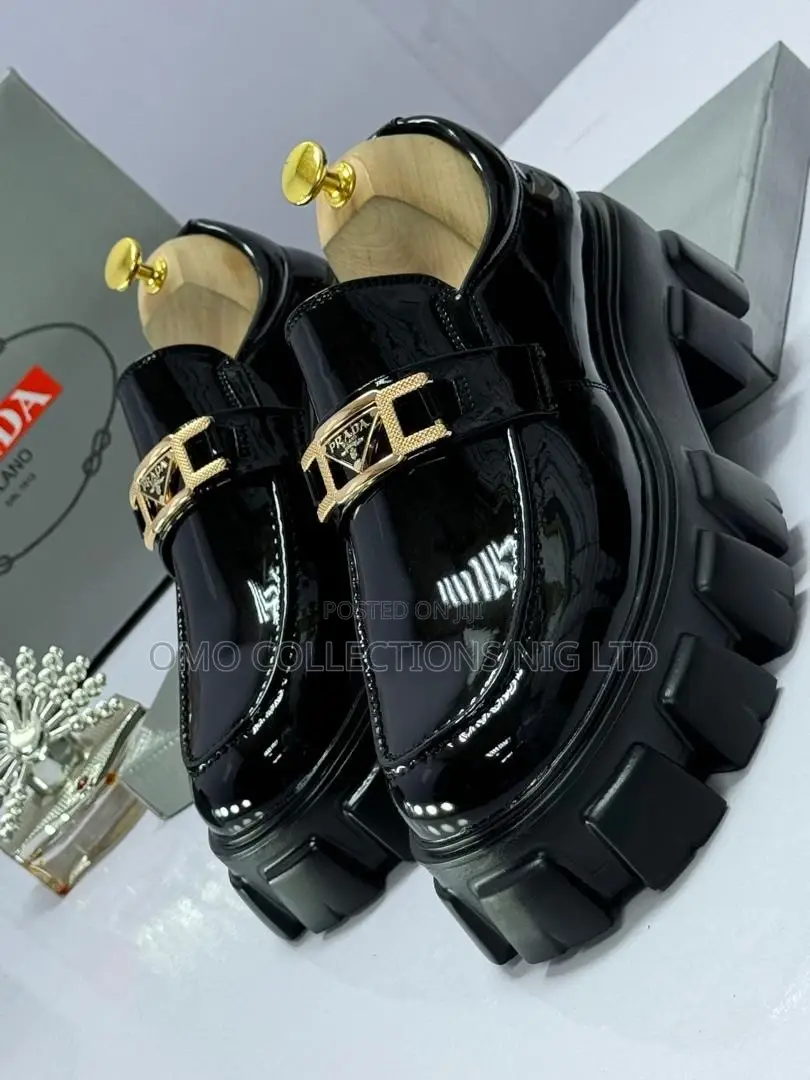 Designer Prada Men's Black Patent Leather Platform Shoe - Fully Boxed