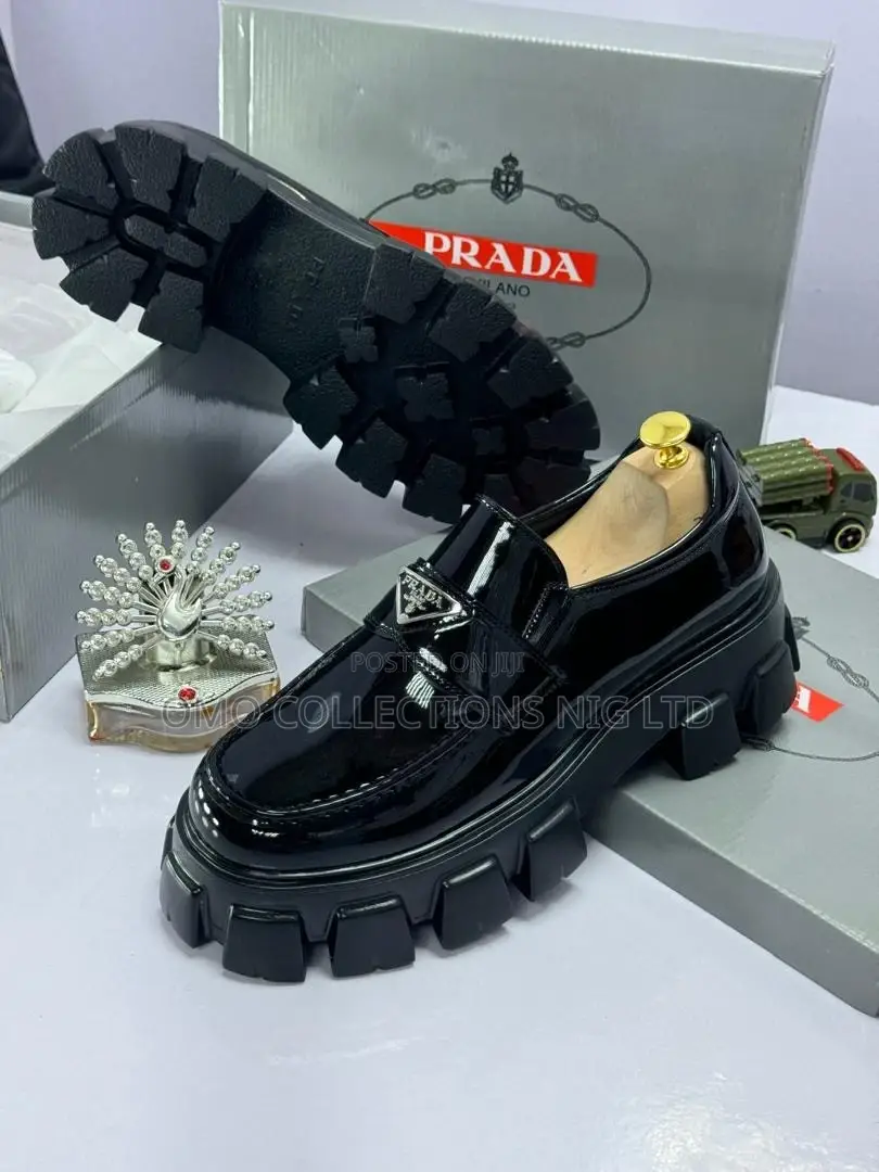 Designer Prada Men's Black Patent Leather Platform Shoe - Fully Boxed