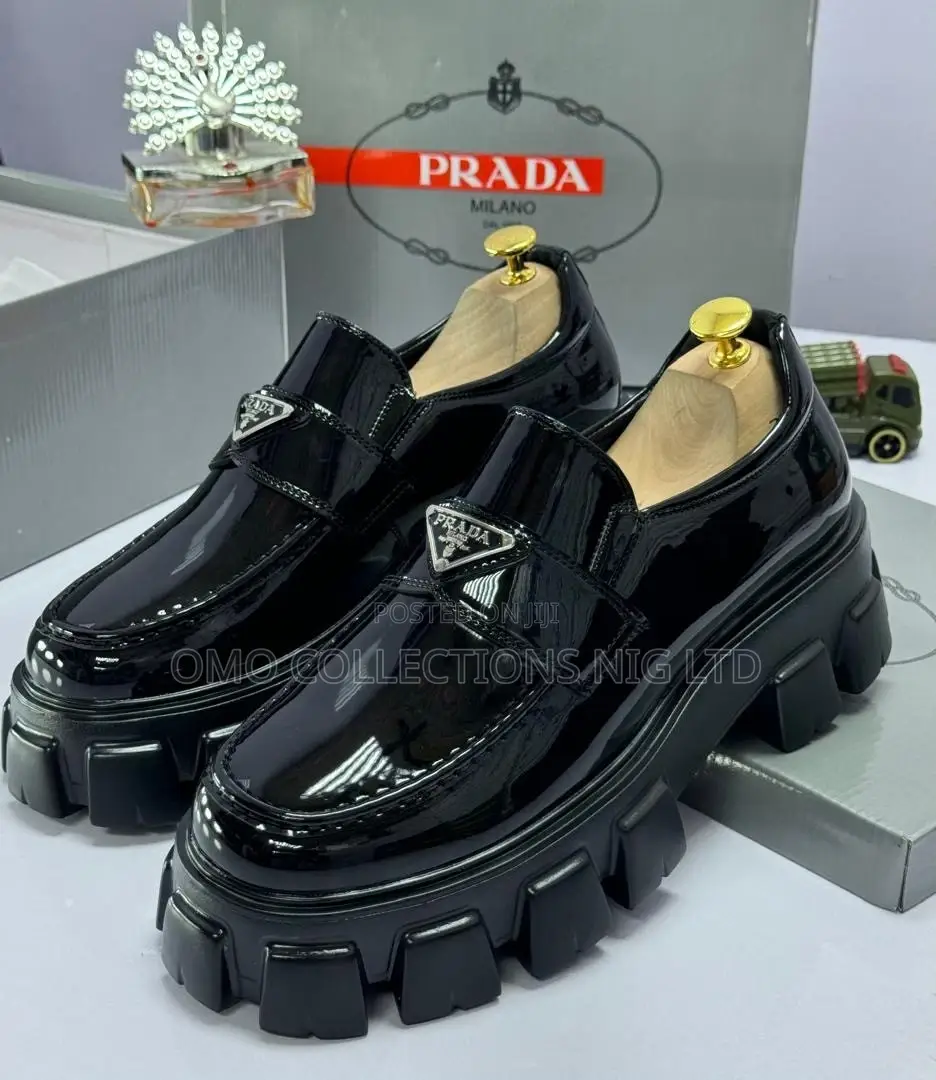 Designer Prada Men's Black Patent Leather Platform Shoe - Fully Boxed
