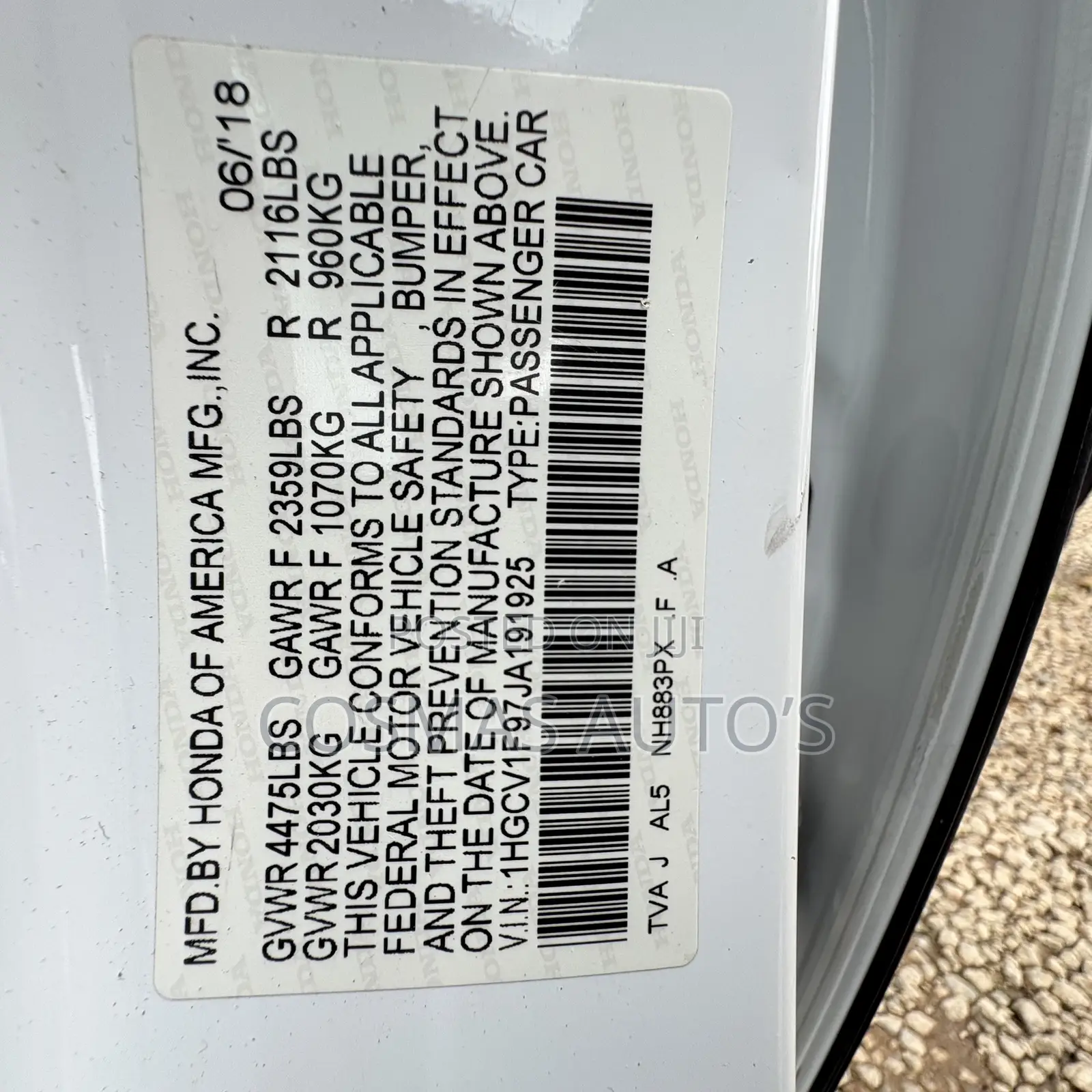 Honda Accord Touring 2.0T 2018 White