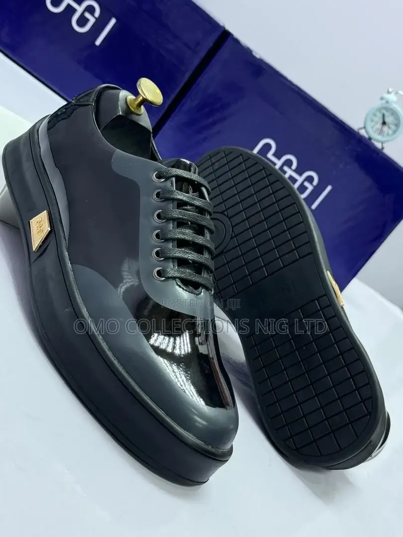 Italian Men's Black Patent Leather Sneakers With Sole - Fully Boxed