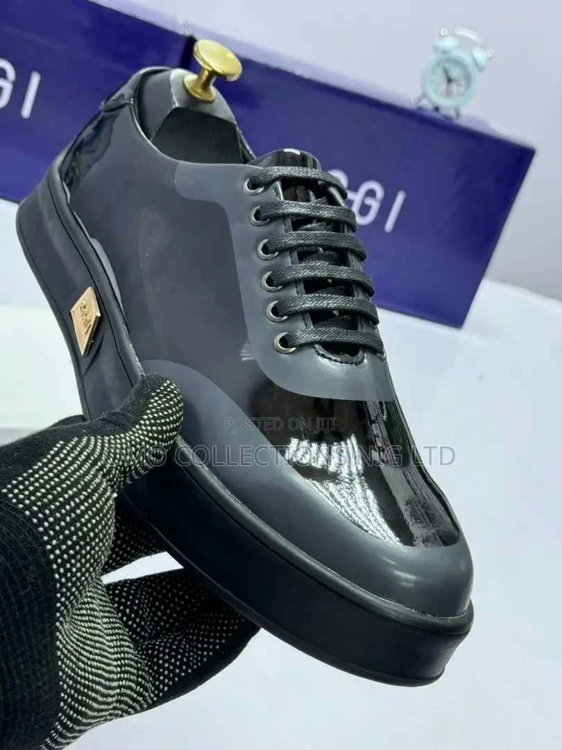 Italian Men's Black Patent Leather Sneakers With Sole - Fully Boxed