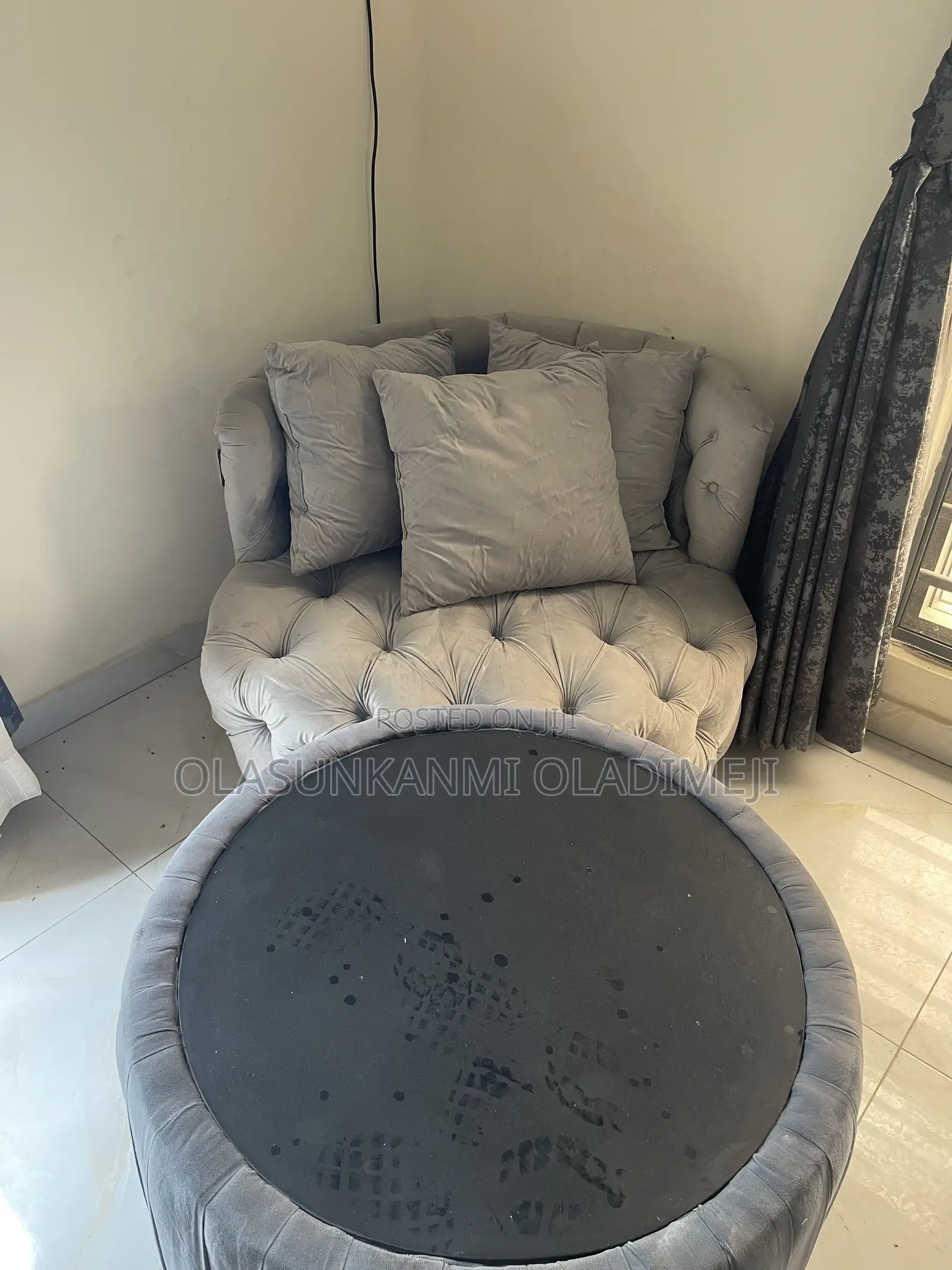 Luxury 2-Seater Tufted Sofa + Round Coffee Table for Sale