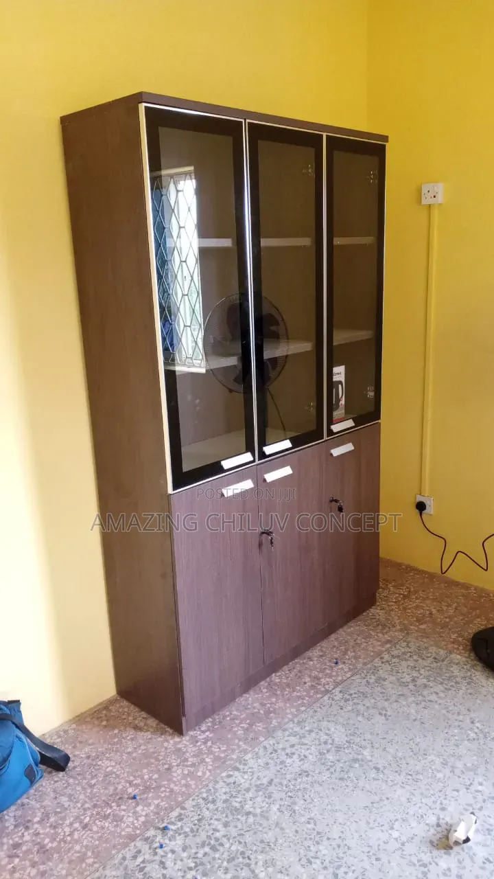 Executive Office Bookshelf With Glass Door and Storage Cabinet