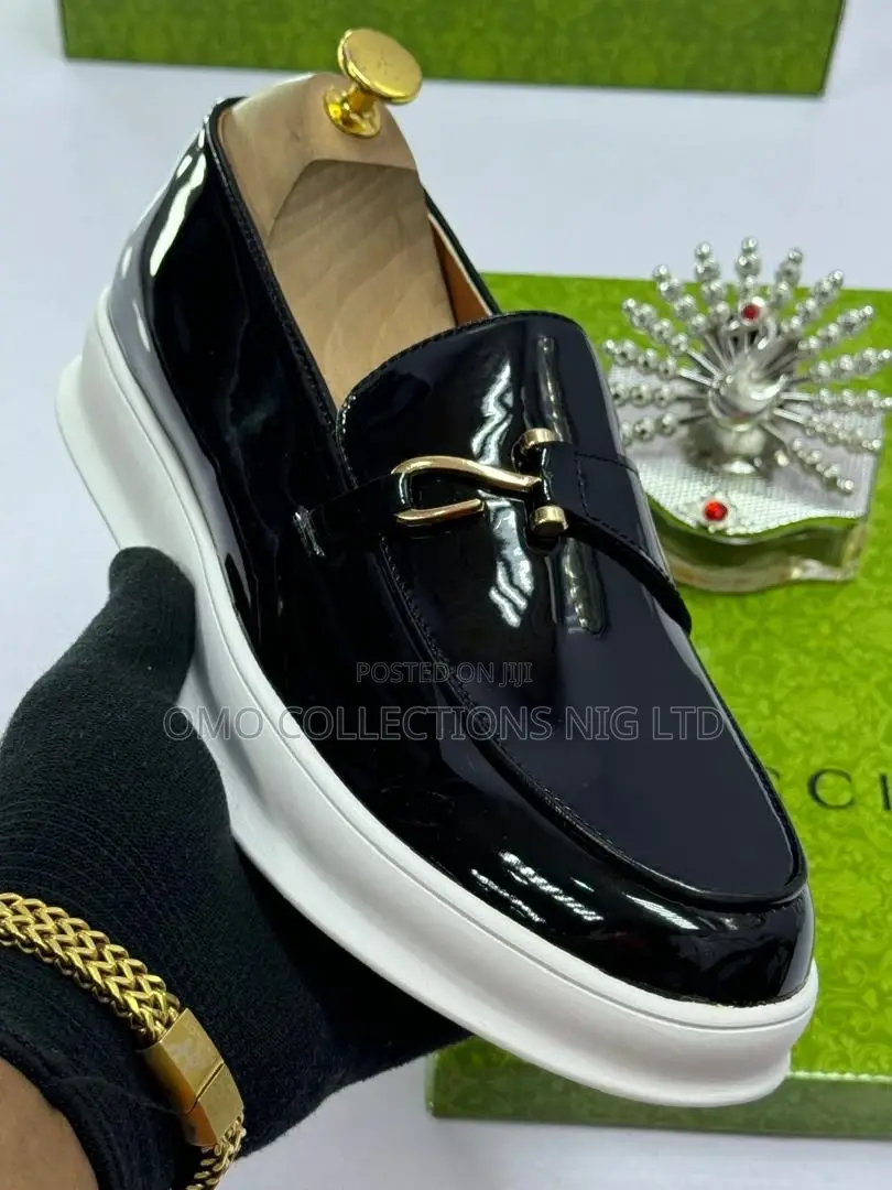 Designer Gucci Men's Black Patent Leather Shoes - Fully Boxed