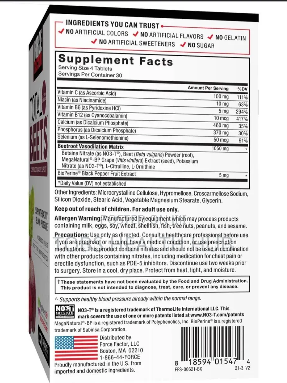 Force Factor Total Beets,Powerful Circulatory Healthy Blood Pressure