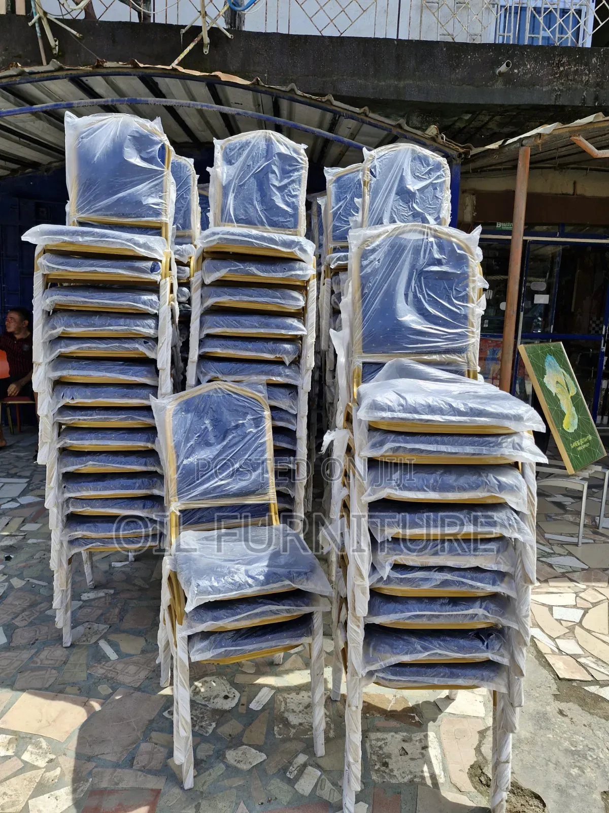 Luxury Gold Blue Banquet Chairs - Heavy-Duty Stacking Event