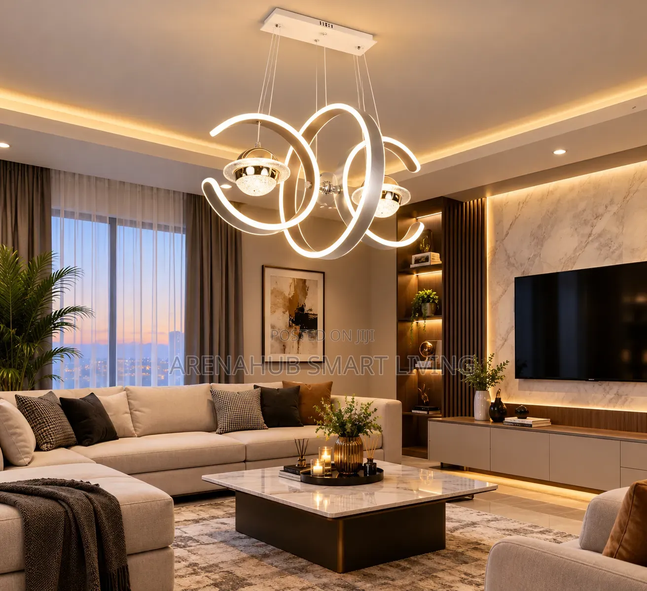 Modern Circular Chandelier for Living Room, Starry Sky Projection