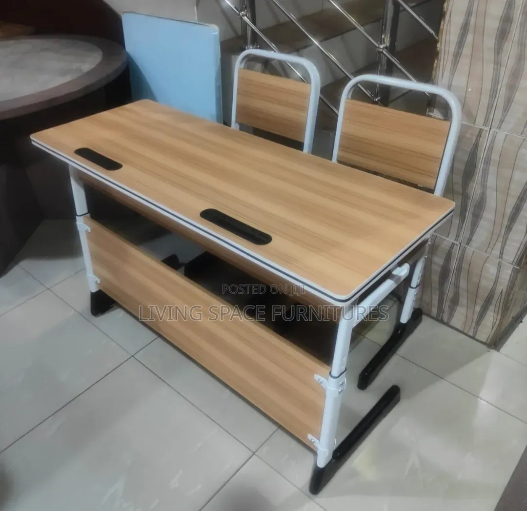 Adjustqble Double Wooden Student Table With Chairs
