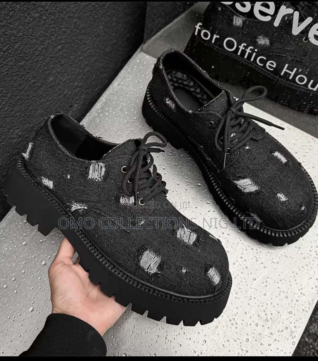Men’s Black Denim Lace-Up Sole Shoes – Italian Design