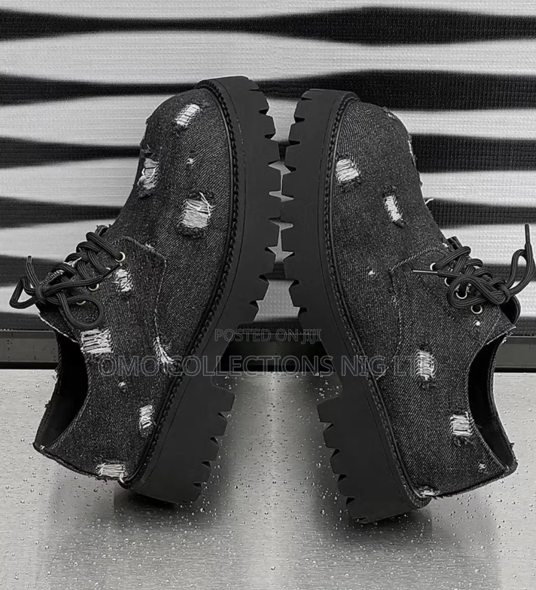 Men’s Black Denim Lace-Up Sole Shoes – Italian Design