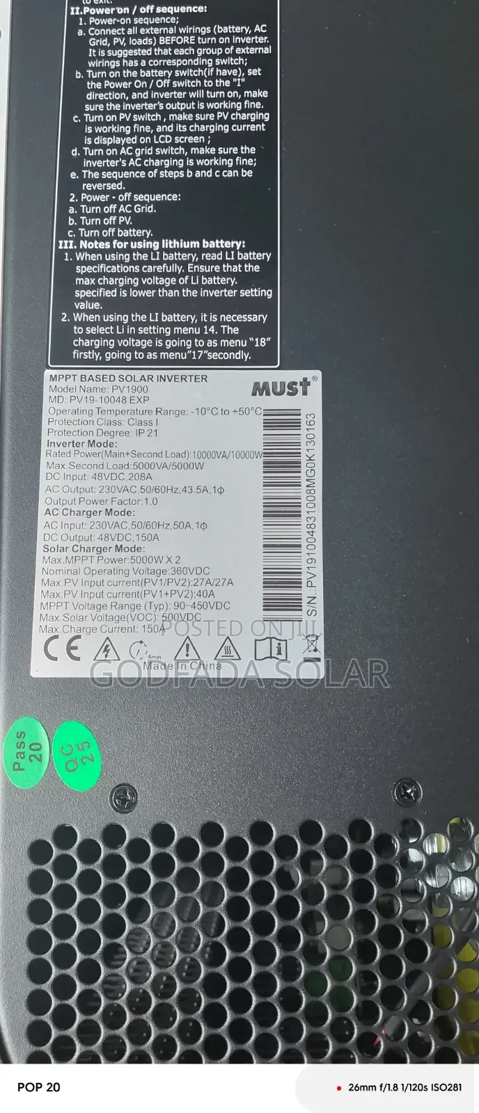 MUST 10KVa Hybrid Solar Inverter | 48V | Dual MPPT | 150A | PV19-10048