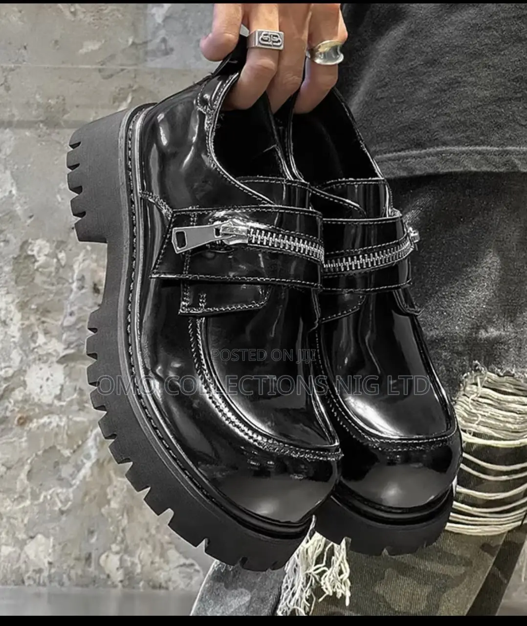 UrbanEdge Men’s Black Patent Leather Platform Buckle Boots–Fully Boxed