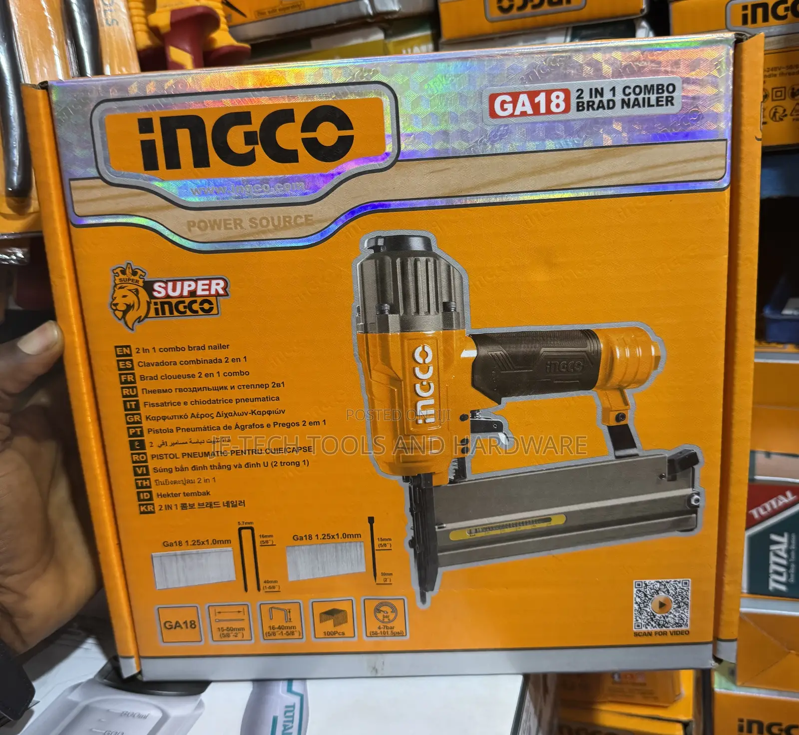Ingco 2-in-1 Combo Air Brad Nailer and Stapler (Model ACN50401)
