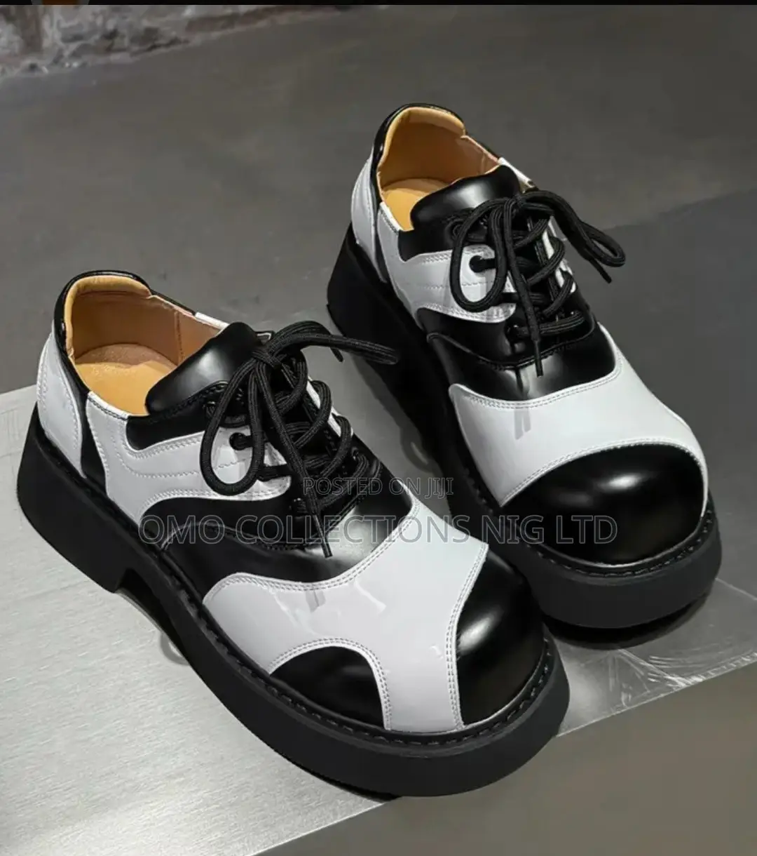 Premium Men’s Black and White Platform Oxford Shoes – Fully Boxed