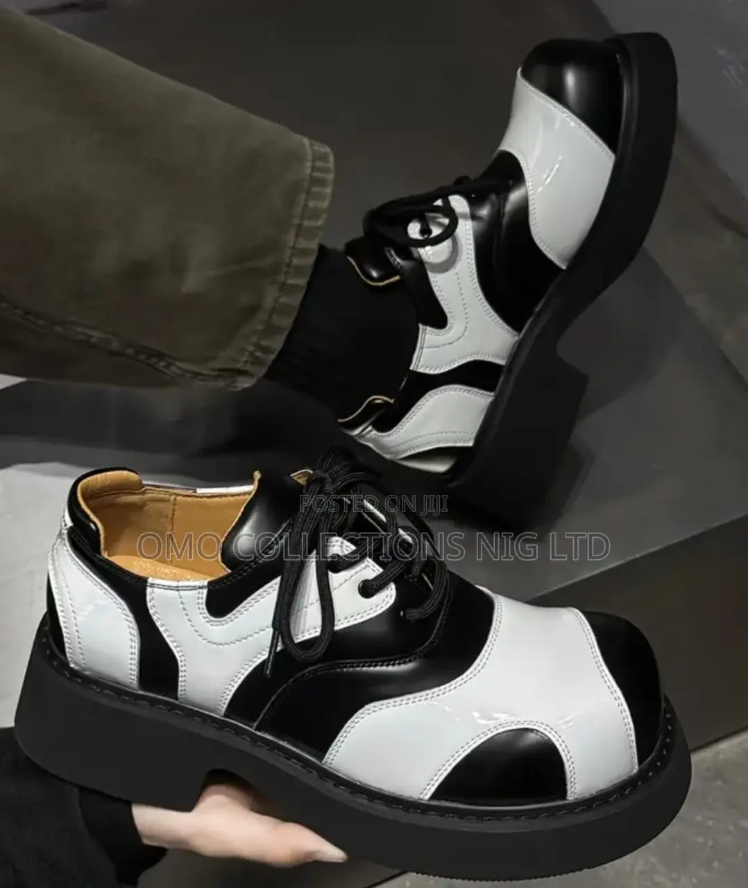 Premium Men’s Black and White Platform Oxford Shoes – Fully Boxed