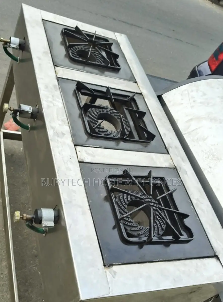 3 Burner Industrial Steel Gas Cooker – Durable Heavy Duty