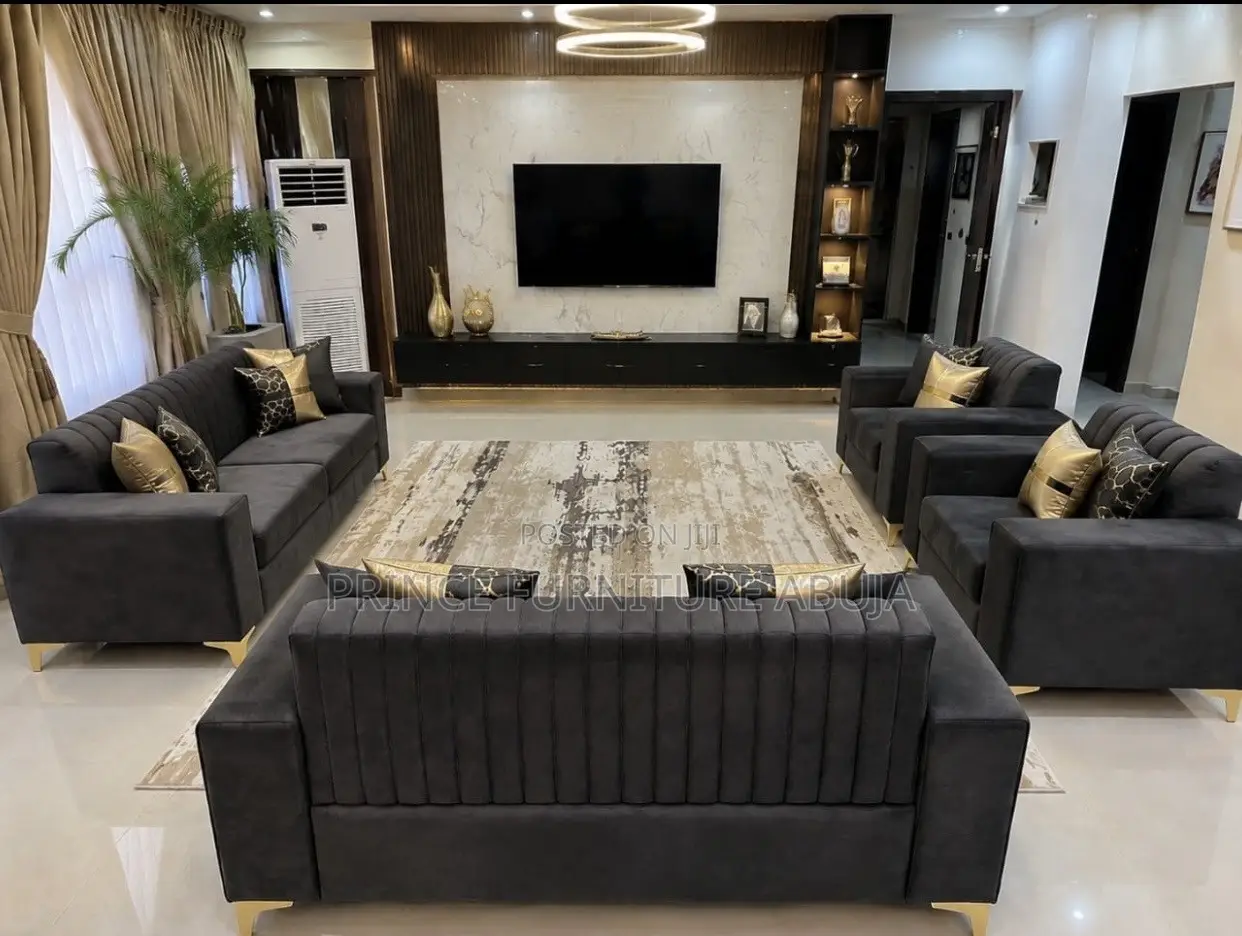 Premium Seller/Modern 7-Seater Black Velvet Sofa Set+Gold Legs | Abuja