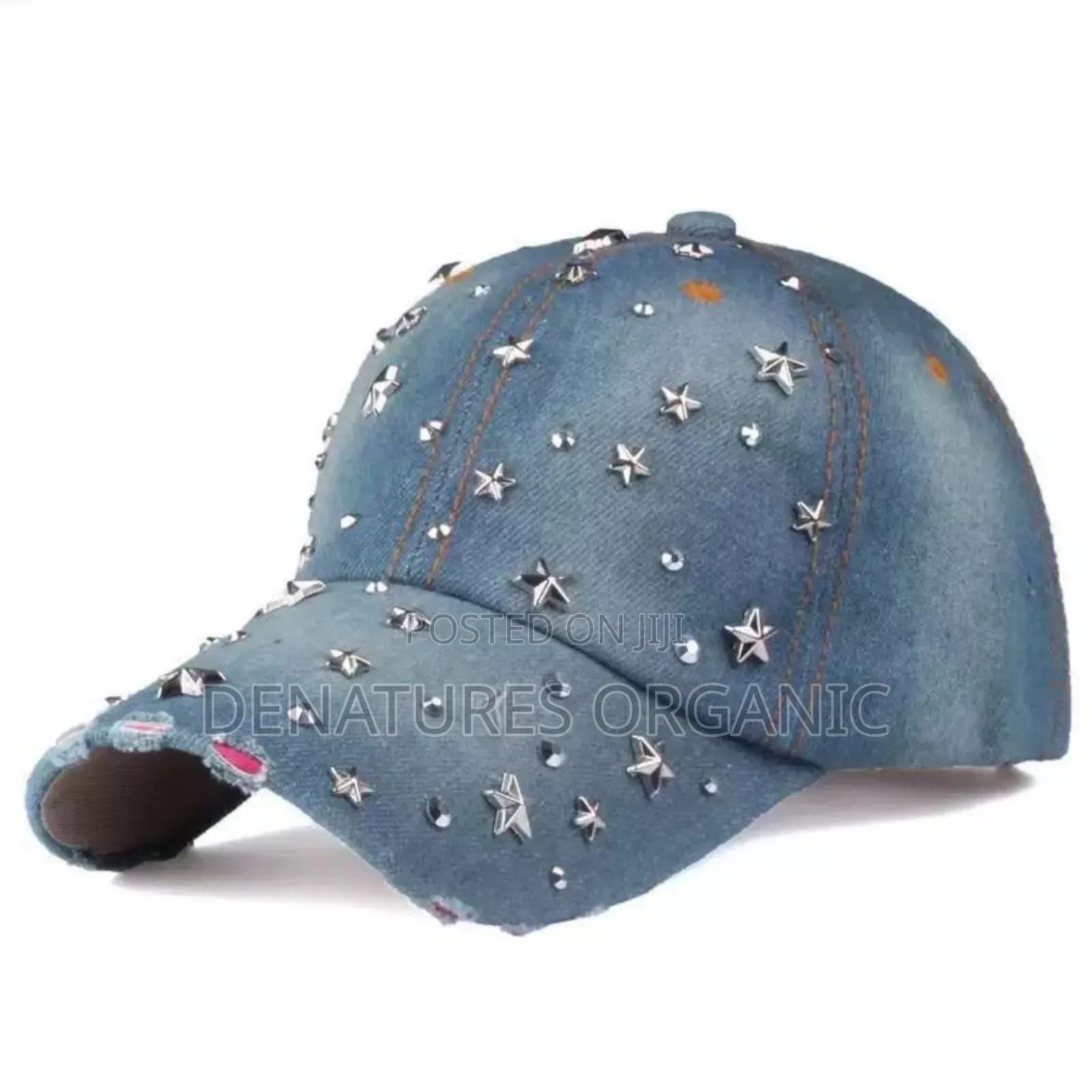 Metallic Star Rhinestone Studded Jean Cap Cap