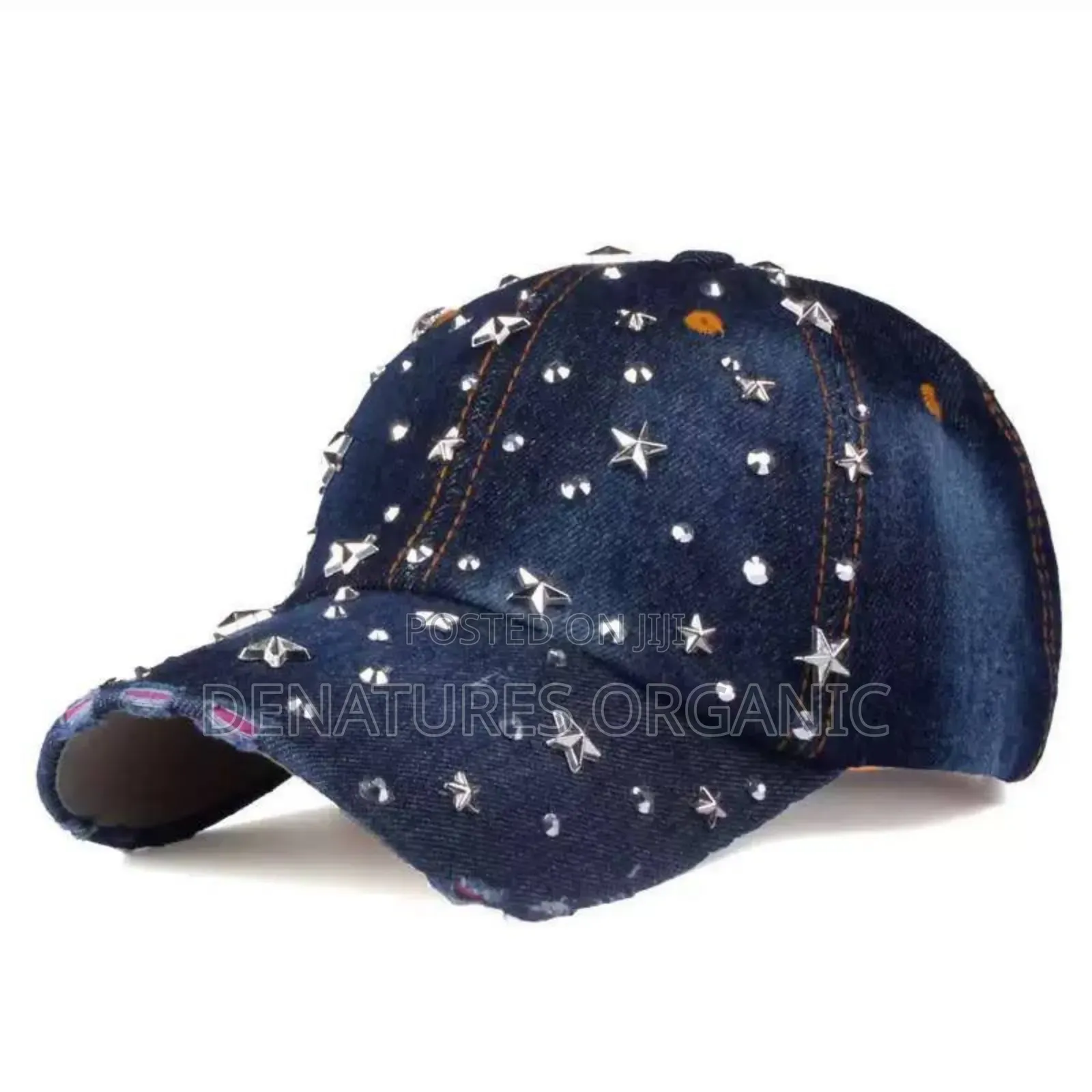 Metallic Star Rhinestone Studded Jean Cap Cap