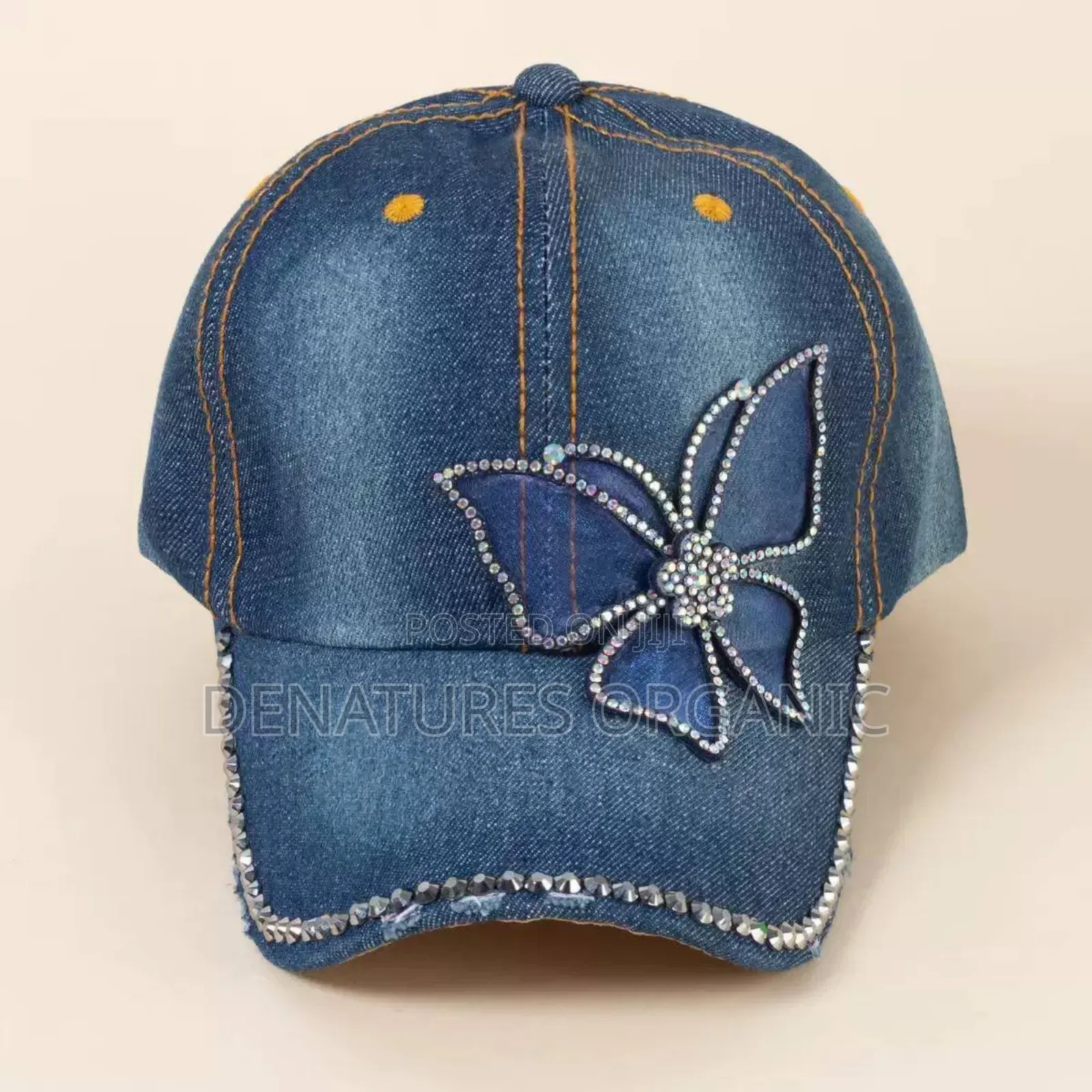 Sparkly Rhinestone Butterfly Embellished Jean Cap