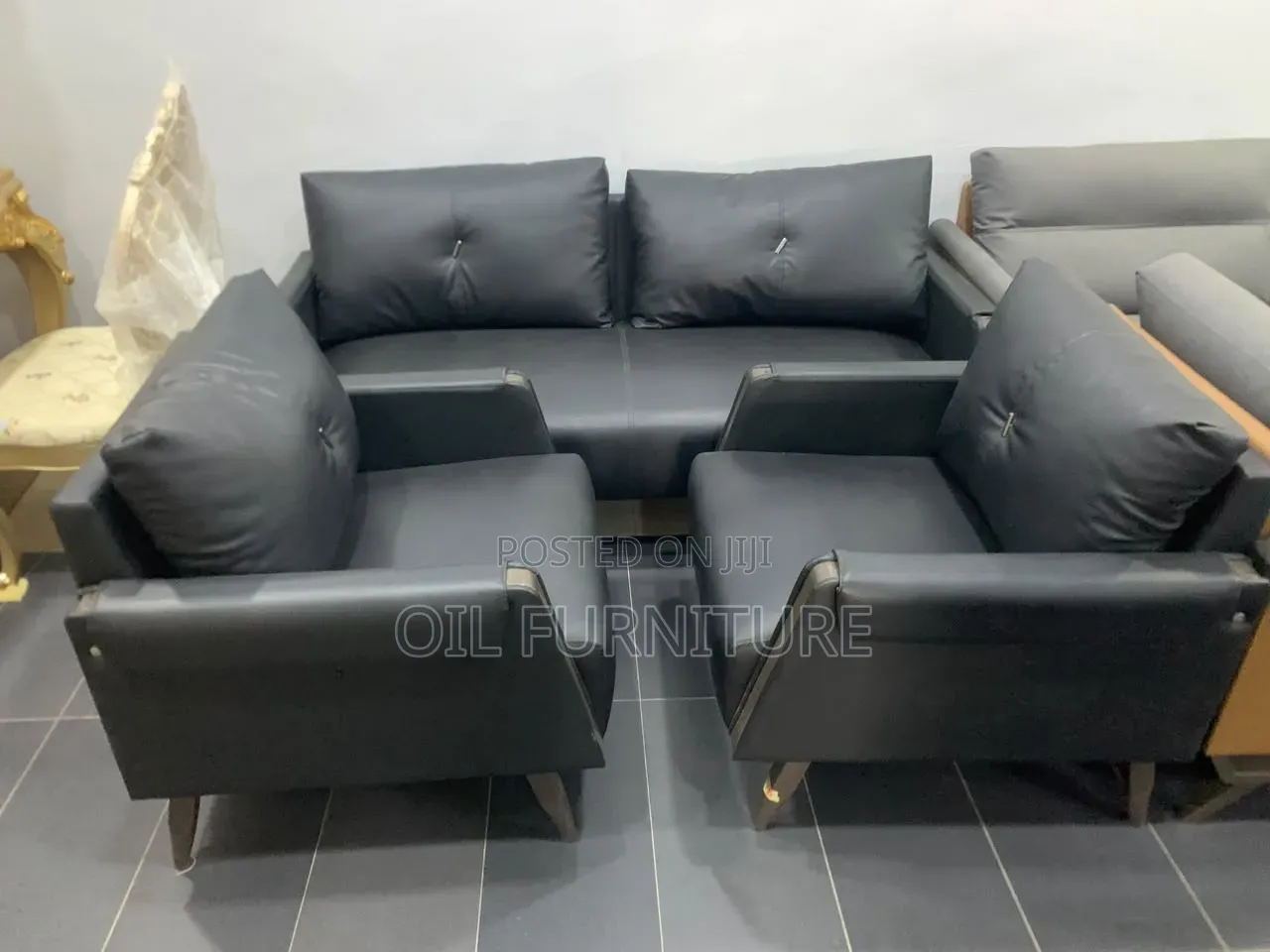 Executive Modern Black Leather Sofa Set (3-Piece Office / Living Room)