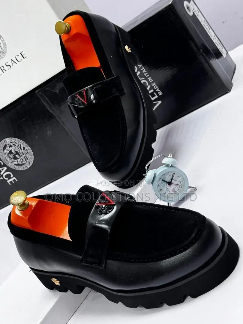 Versace Men’s Black Leather Suede Shoes With Medusa – Fully Boxed