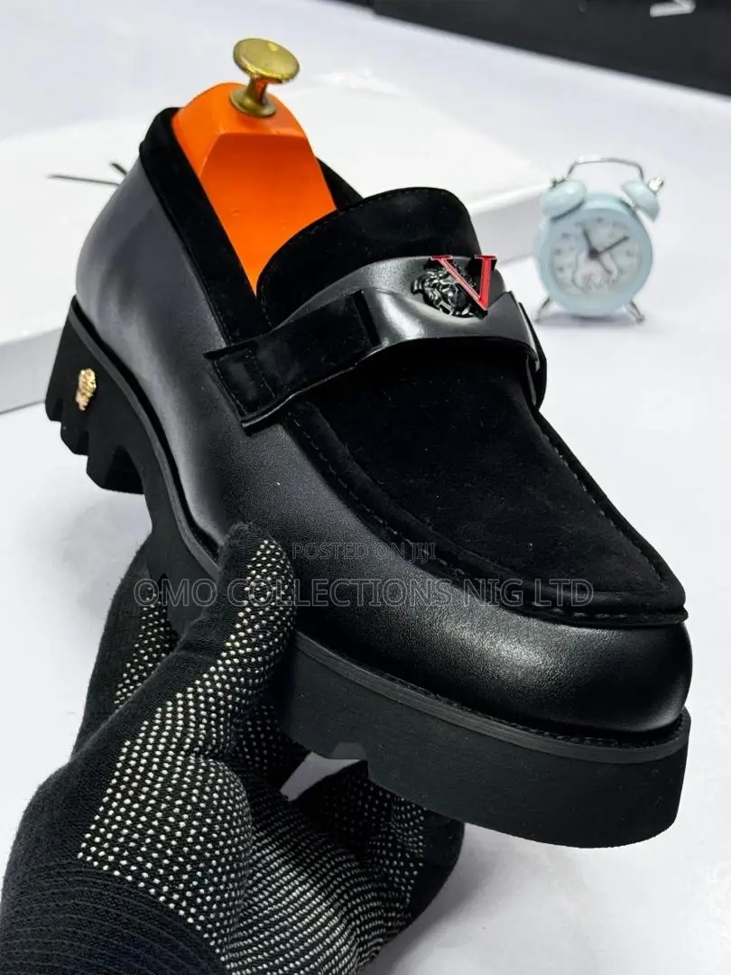 Versace Men’s Black Leather Suede Shoes With Medusa – Fully Boxed