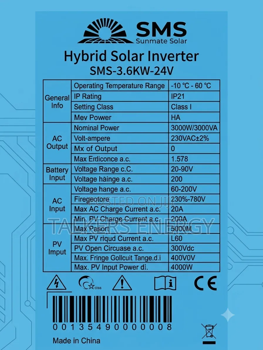 SMS Sunmate Solar 3.6KW 24V Hybrid Solar Inverter (Pure Sine Wave)