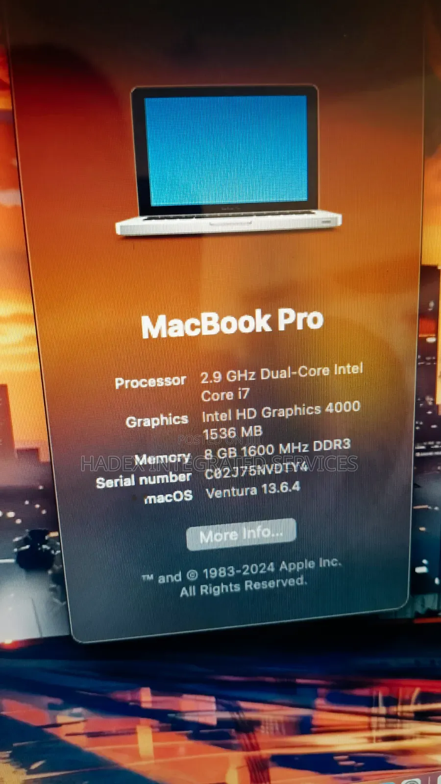 Laptop Apple MacBook Pro 8GB Intel Core i7 HDD 750GB