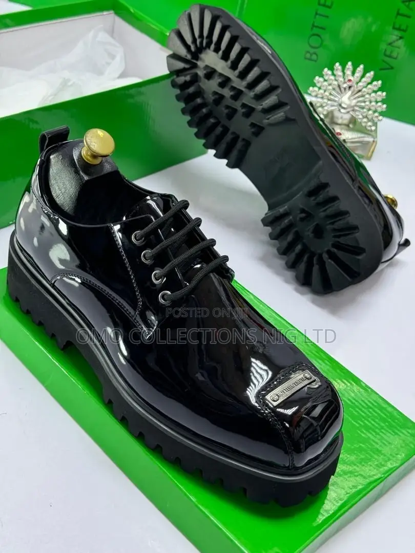 High Quality Men’s Black Patent Leather Lace-Up Shoes – Fully Boxed