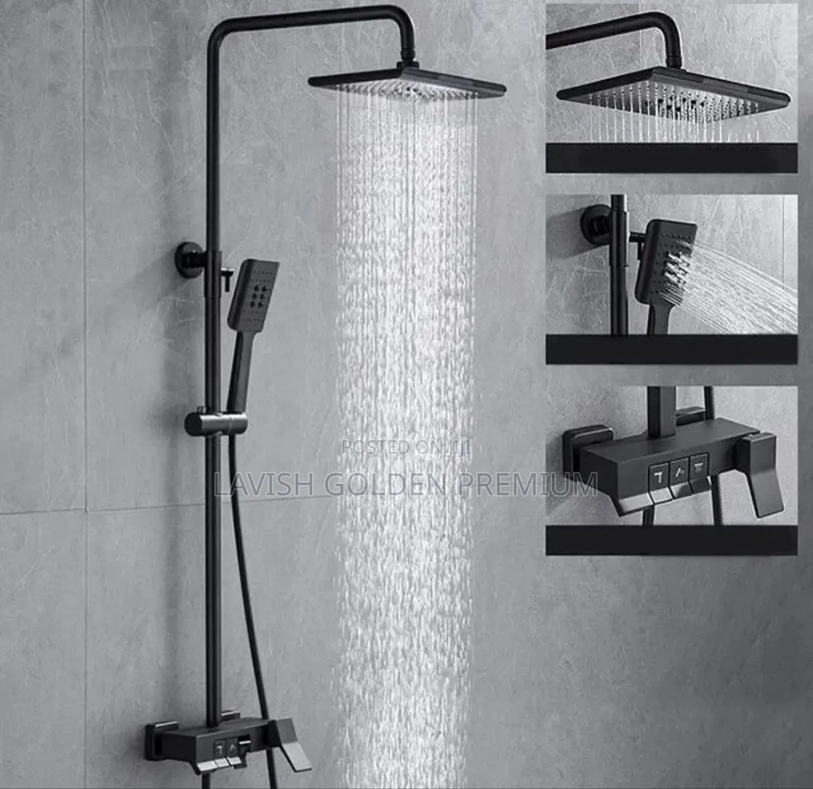 Matte Black Square Rain Shower System