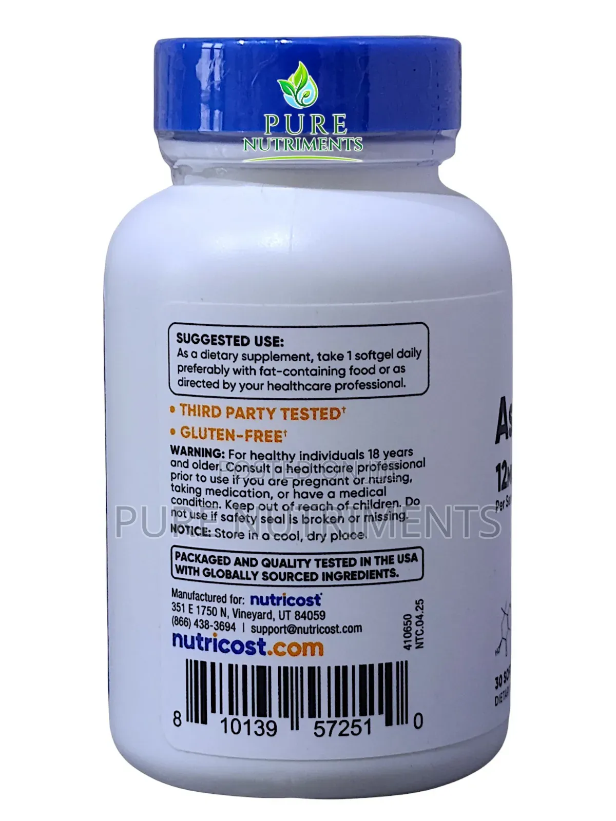 Nutricost Astaxanthin 12mg 30 Softgels Premium Antioxidant Support