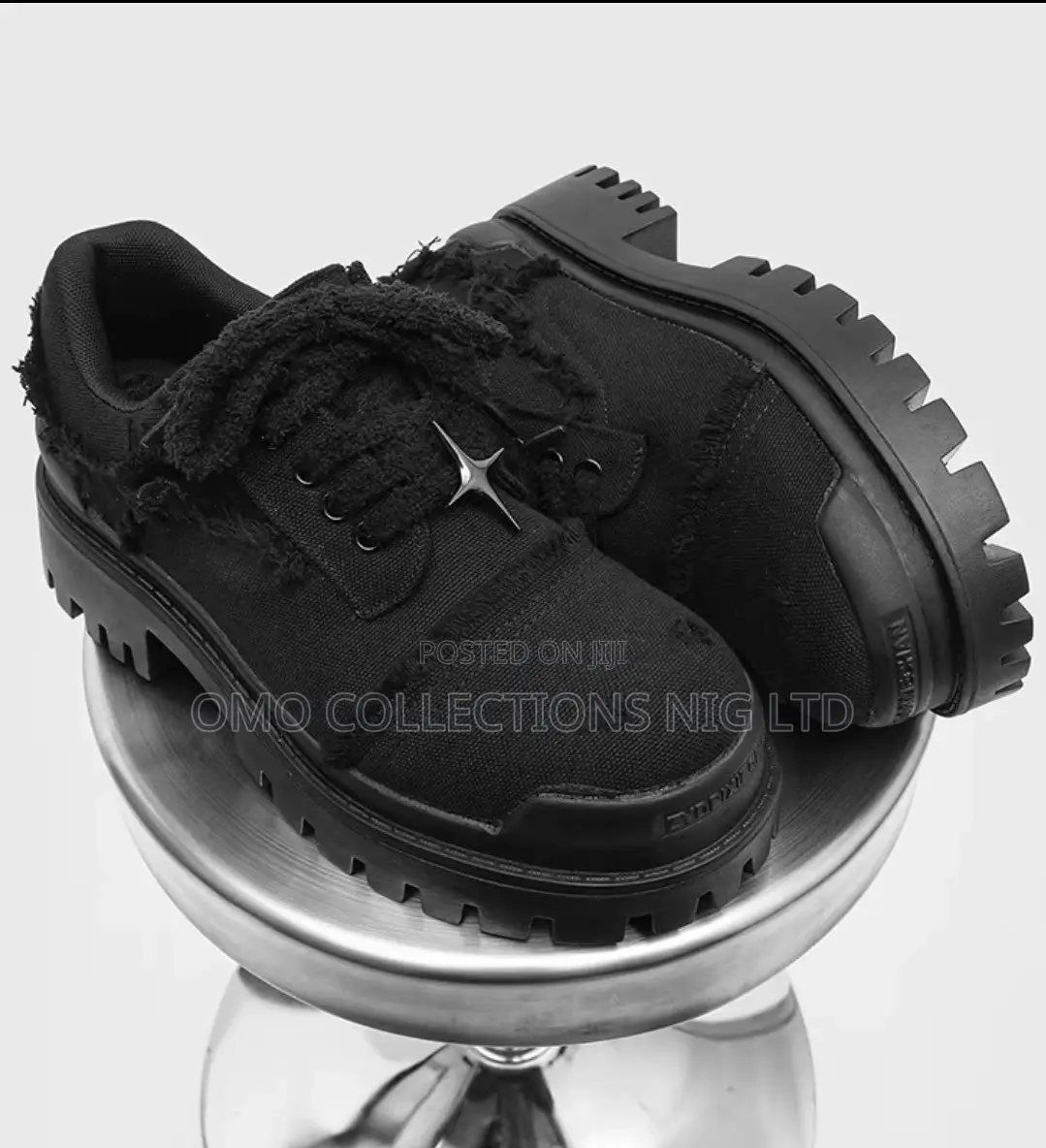 Men’s Black Denim Fabric Lace-Up Shoes – Fully Boxed
