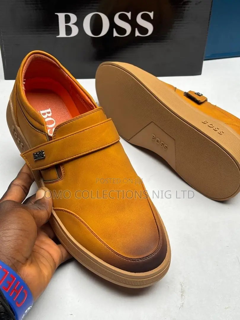Luxury Boss Men’s Leather Slip-on Sneakers – Fully Boxed
