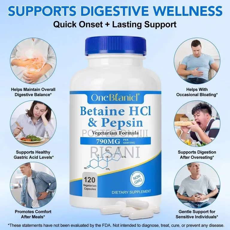 Betaine HCl 790 Mg With Pepsin, Healthy Digestion 120 Capsules