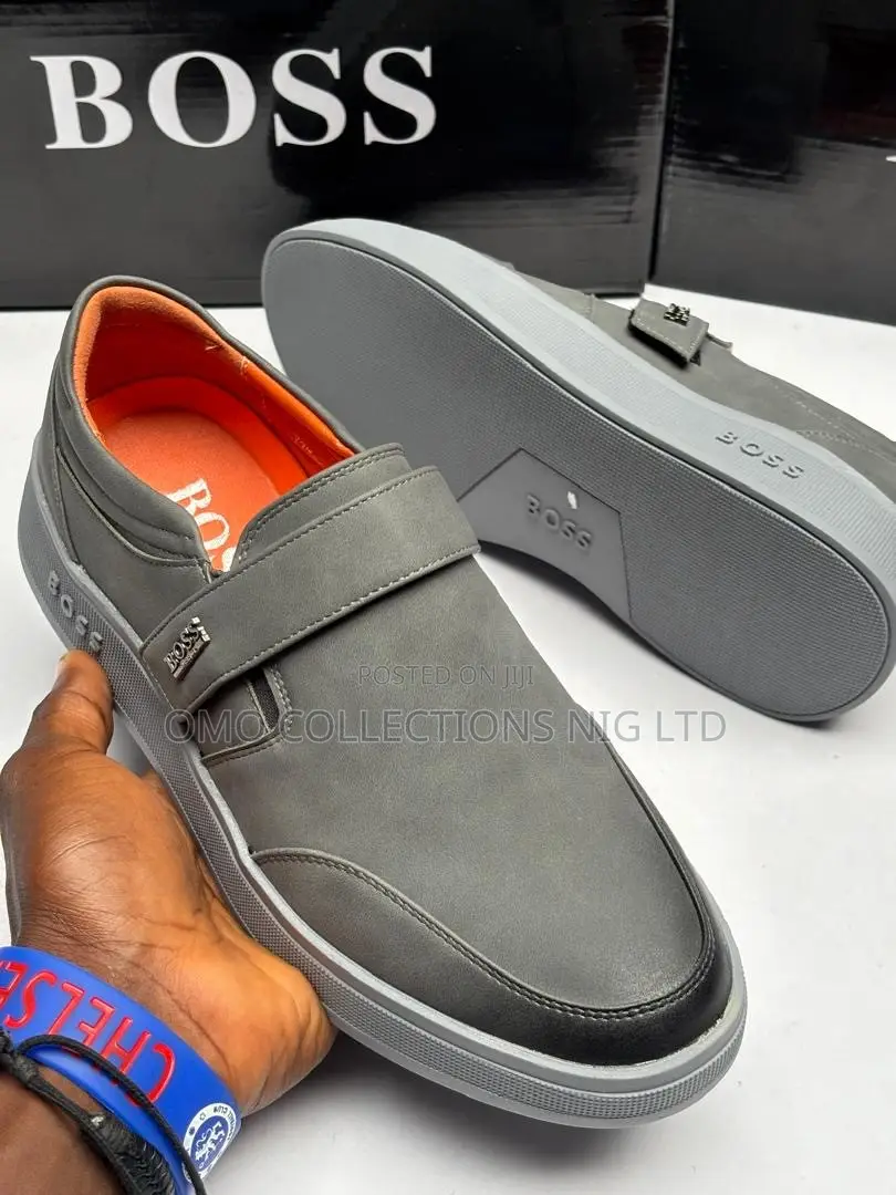 Luxury Hugo Boss Men’s Leather Slip-on Sneakers With Gradient Finish