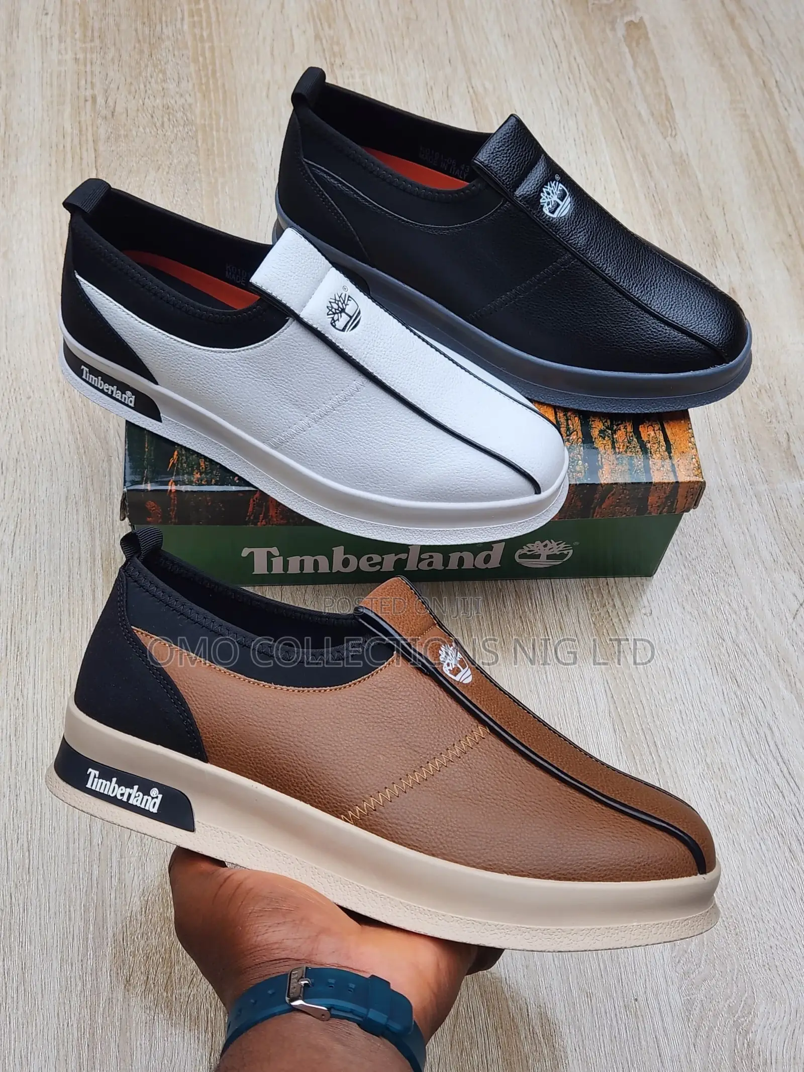 Timberland Men’s Premium Leather Slip-on Loafers–Black, Brown White
