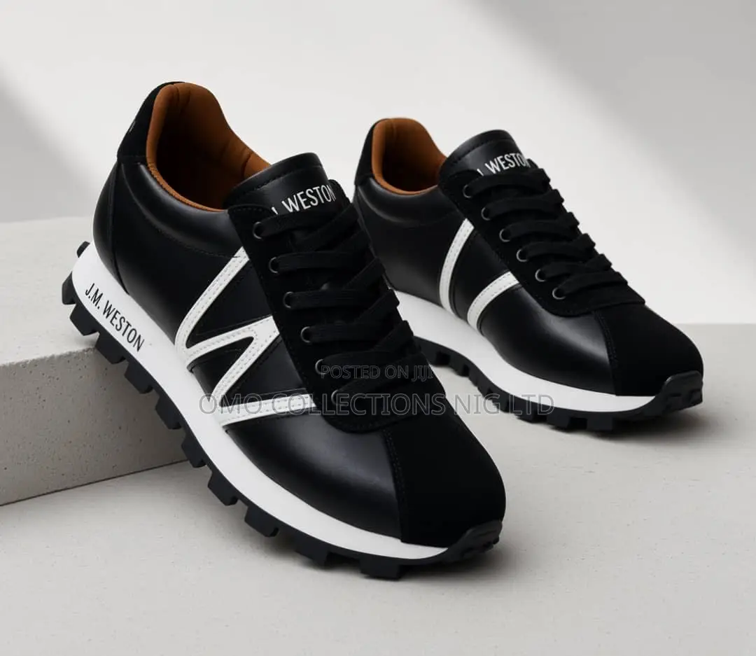 J.M. Weston Men’s Black Leather Lace-Up Sneakers With – Fully Boxed