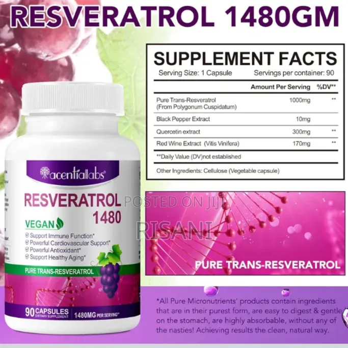 Pure Trans- Resveratrol Capsules by 90 Capsules 1480mg