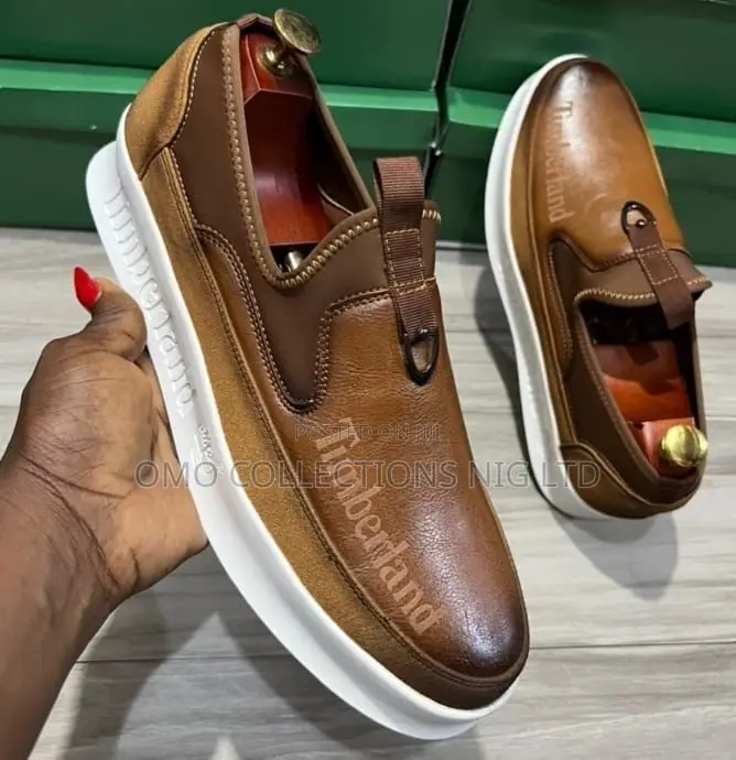 Timberland Men’s Brown Leather Slip-on Shoes – Fully Boxed