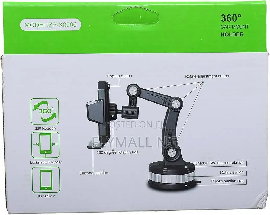 Plastic 360 Degree Car Mobile Holder Black ZP-X0566