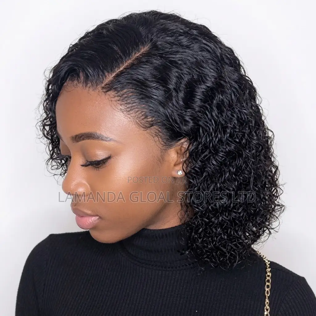 Short Curly Bob Lace Front Human Hair Wig Side Part (52 Characters)