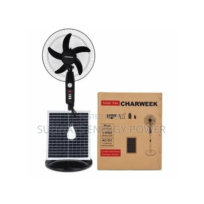 Charweek Rechargeable Solar Standing Fan With Bulbs