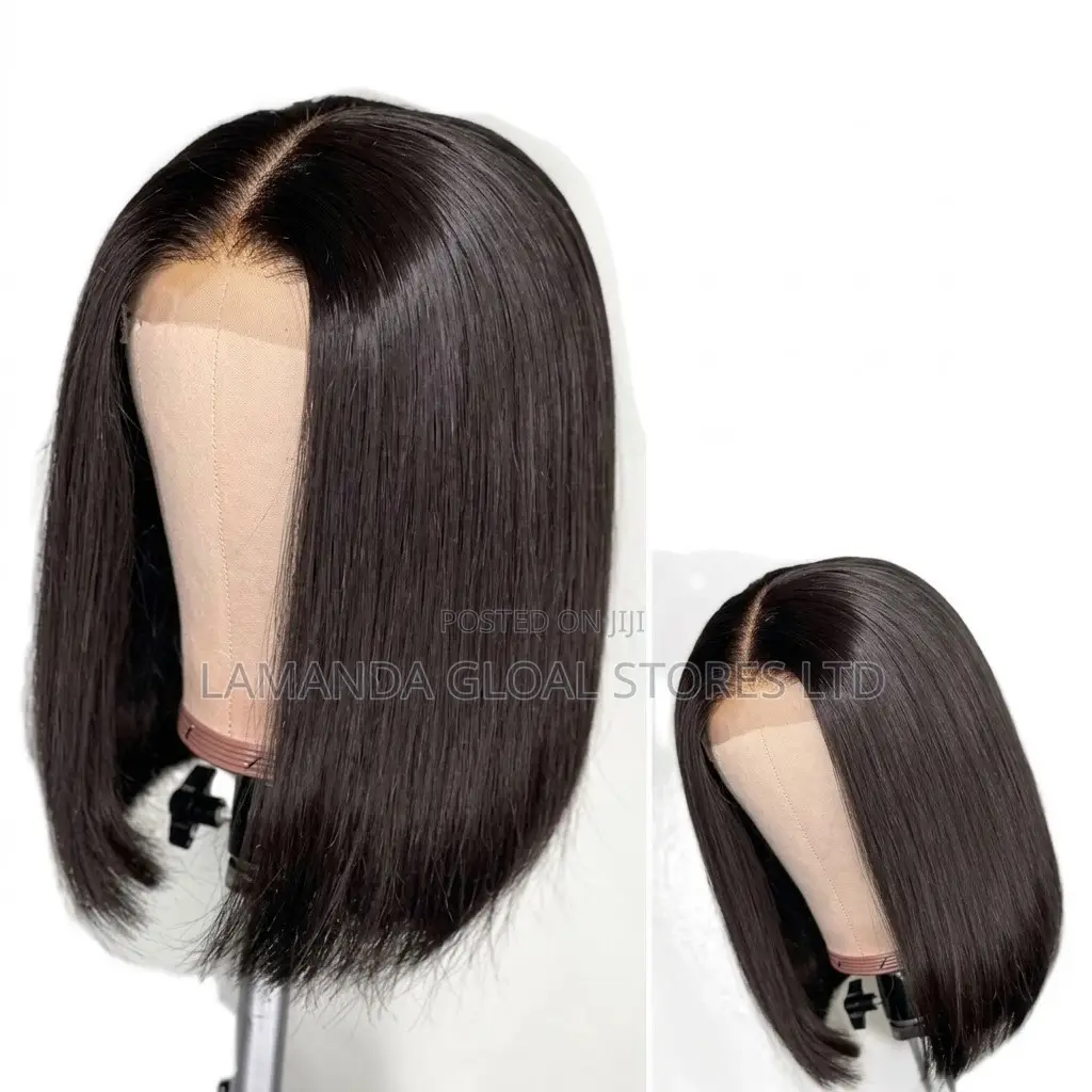 Short Straight Blunt Cut Middle Part Bob Lace Front Hair Wig