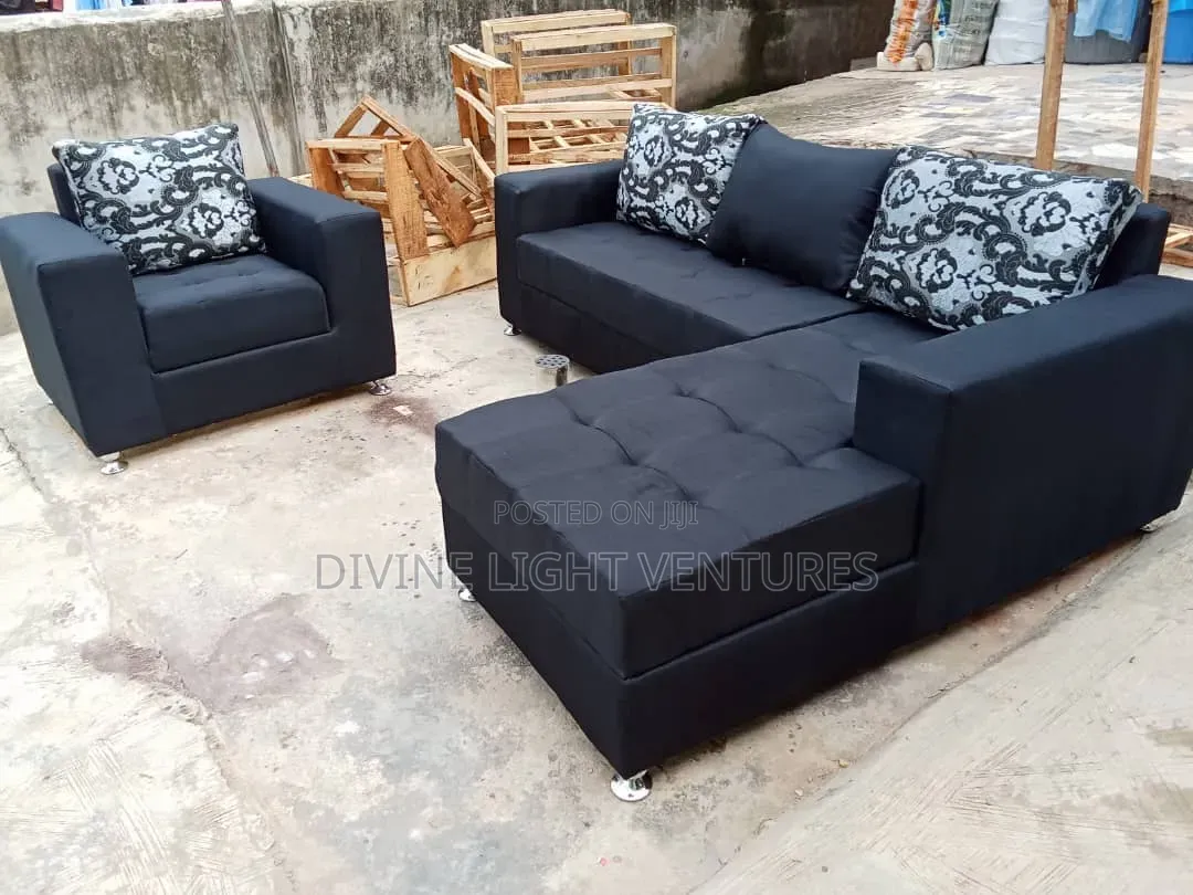 7 Seaters L Shape Black Sofa Set