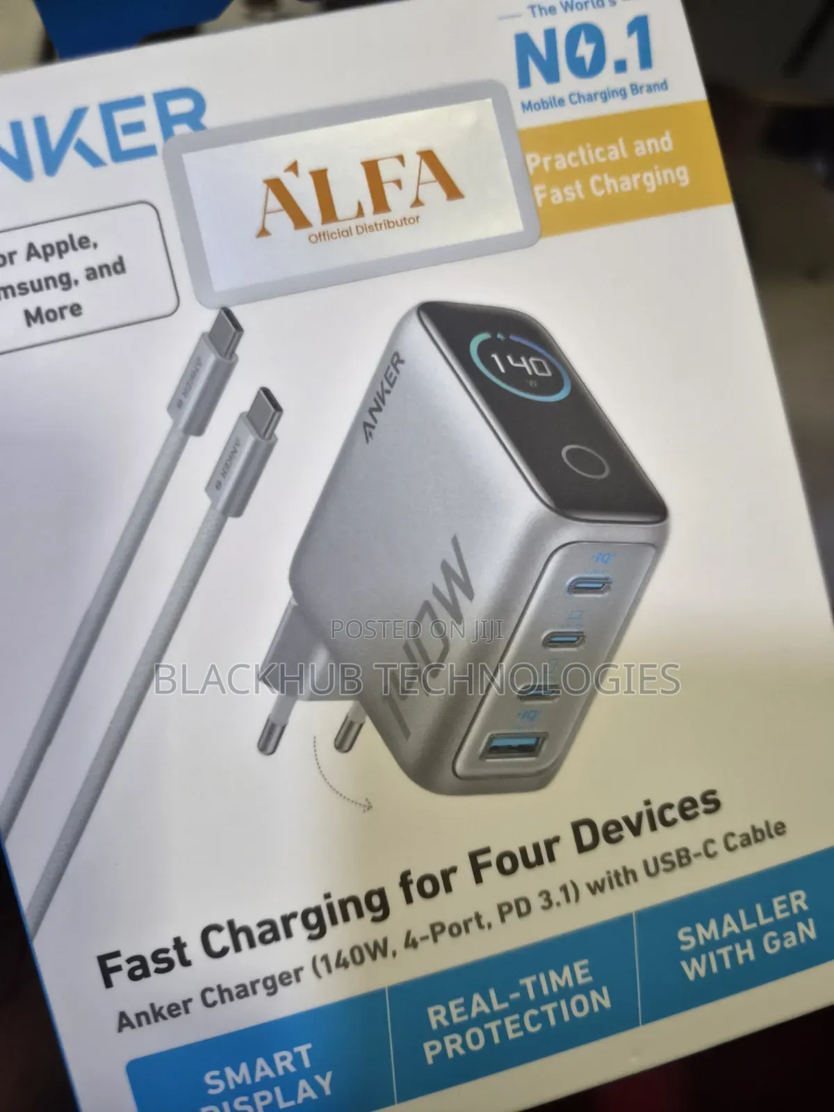 Anker 140w Fast Charging 4 Devices, 4-Ports, Pd 3.1 With USB-C Cable