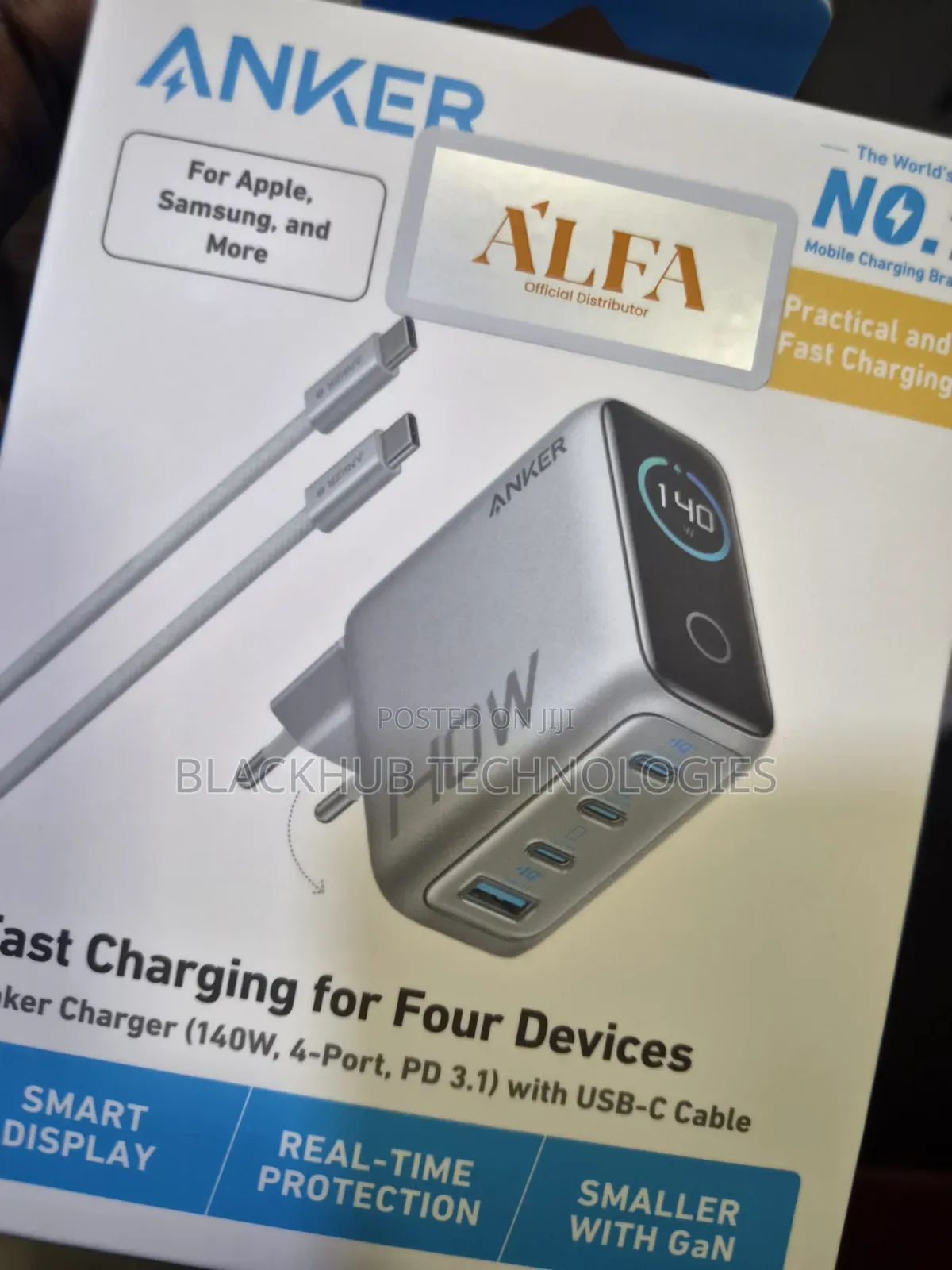 Anker 140w Fast Charging 4 Devices, 4-Ports, Pd 3.1 With USB-C Cable