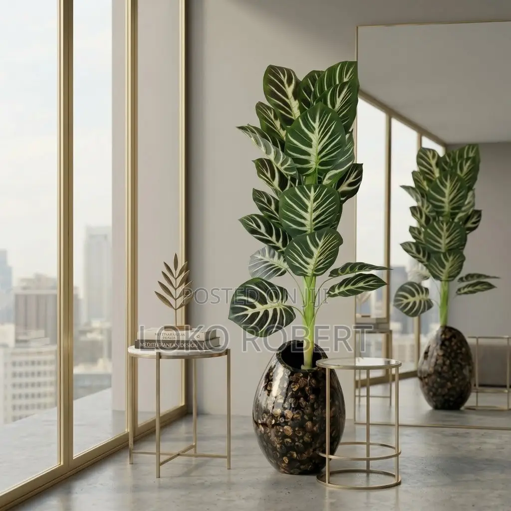 Large Artificial Flower Floor Plant With Luxury Gold Oval Vase